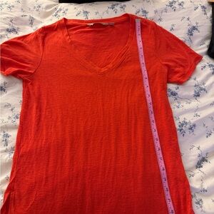 Athleta Short Sleeve V-Neck Tee in Bright Orange coral color